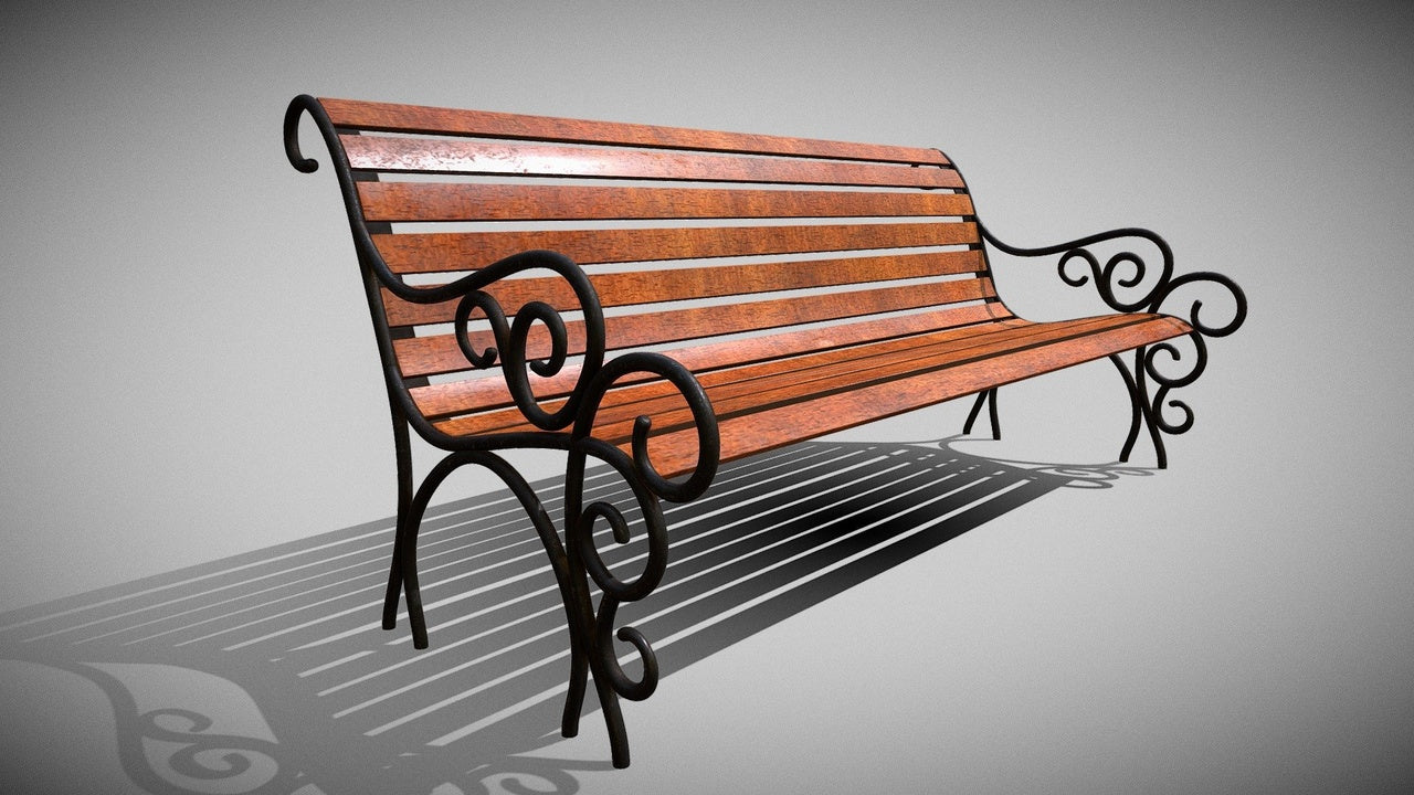 Classic European Wrought Iron Garden Bench - 4K PBR 3D Model