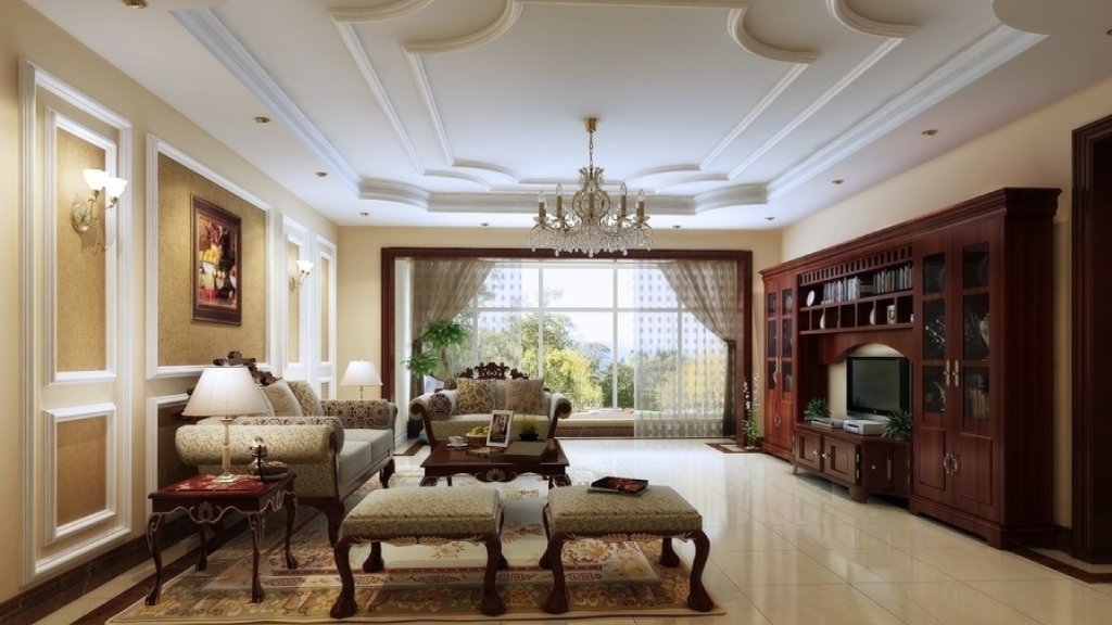 Classic European Luxury Living Room - High-Detail 3D Interior Scene