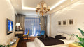 Modern Deluxe Bedroom Suite - City Night View & Grand Chandelier 3D Scene