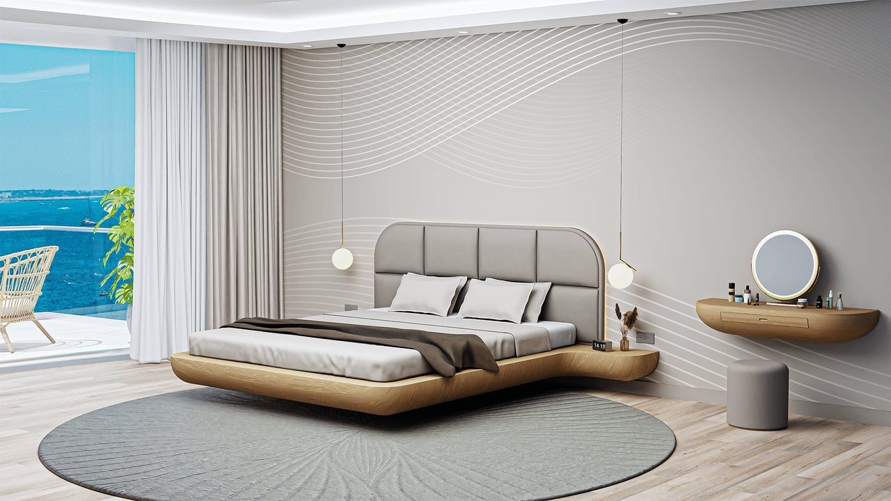 Modern Floating Solid Wood Bed - High-End 3D Model