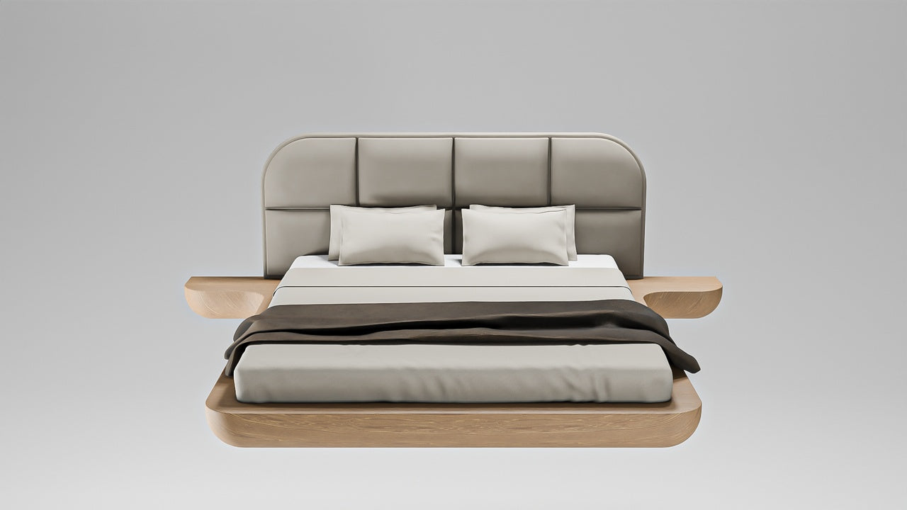 Modern Floating Solid Wood Bed - High-End 3D Model