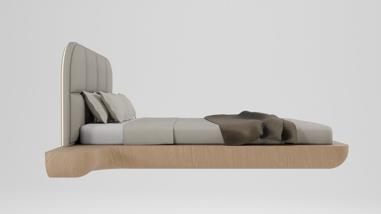Modern Floating Solid Wood Bed - High-End 3D Model