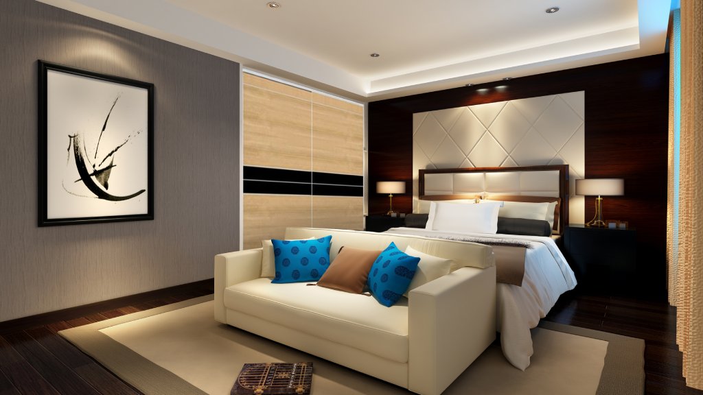 Modern Minimalist Floating Bed - Premium Oak Wood 3D Model