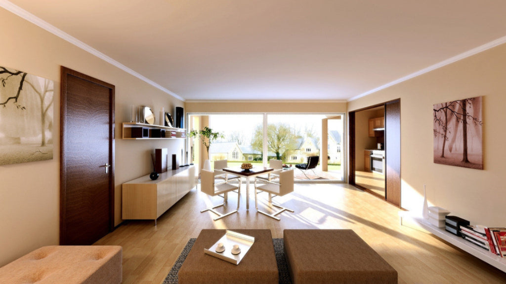 Modern Open-Plan Living & Dining Room - Morning Sunlight Interior 3D Scene