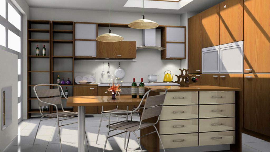 Nordic Japandi Kitchen & Dining Scene - Modern Oak & Rattan 3D Model