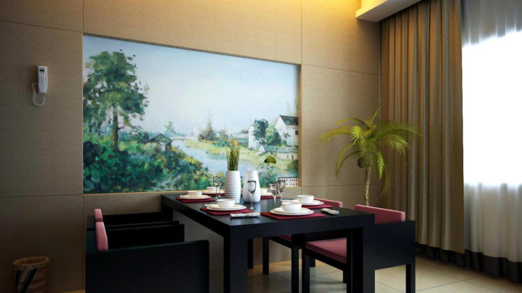 Sophisticated Villa Dining Room - Artistic Landscape Wall 3D Scene