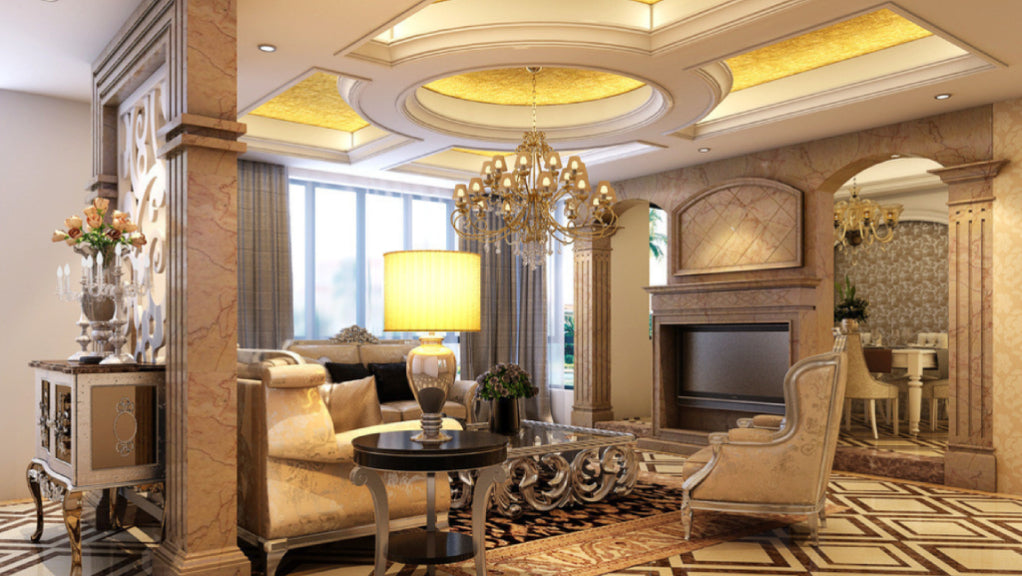 Ultra-Luxury European Living Room - Grand Marble Pillars & Gold Leaf Ceiling 3D Scene