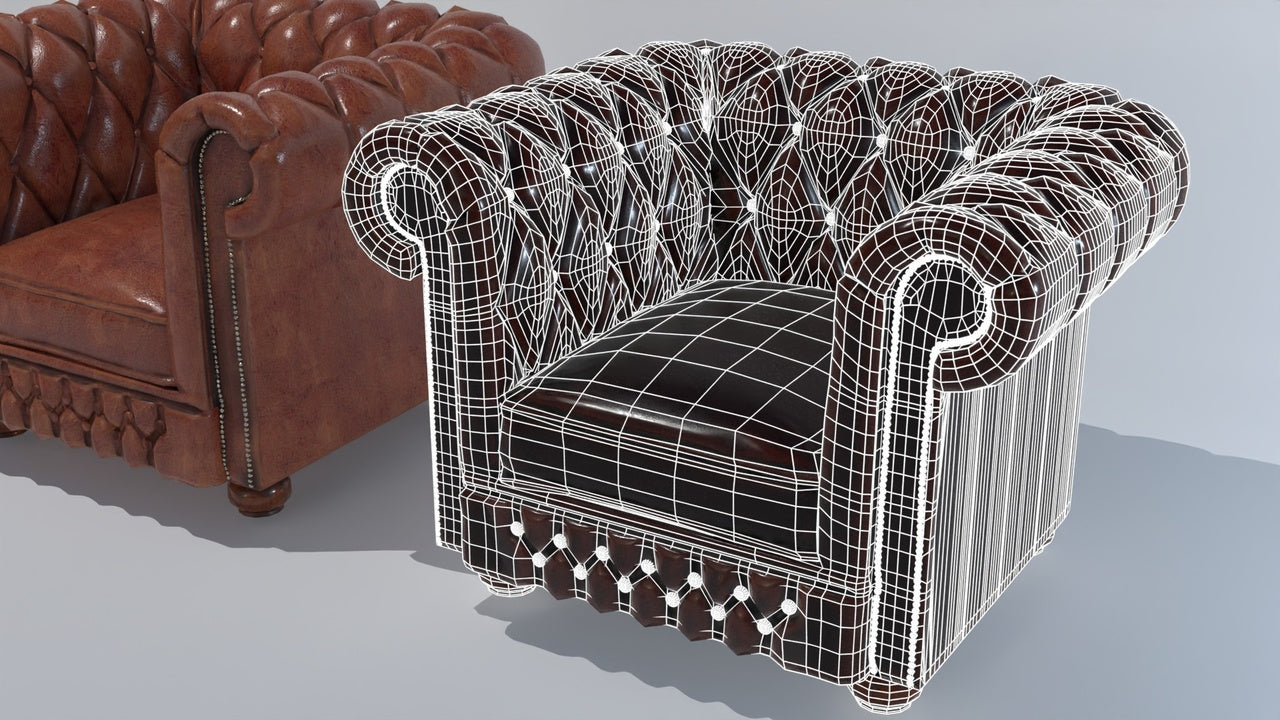 Classic Chesterfield Leather Armchair - 4K PBR 3D Model